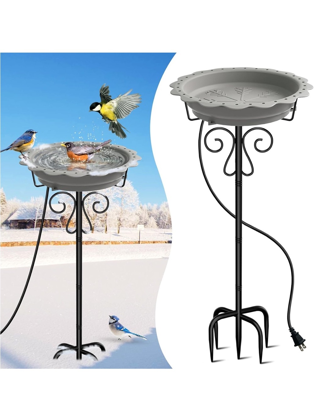 New Open Box Heated Bird Bath for Outside Winter, Powerful 100W Thermostat Contr